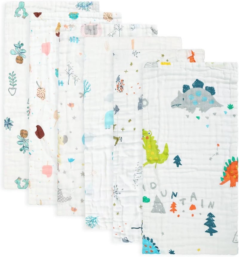 FOOK FISH Muslin Baby Burp Cloths 6 Pack Premium Cotton Burping Rags for Newborn Ultra Soft and Absorbent Unisex Spit Up Rags for Boys and Girls Perfect Baby Registry Gift 50X25cm - Image 1